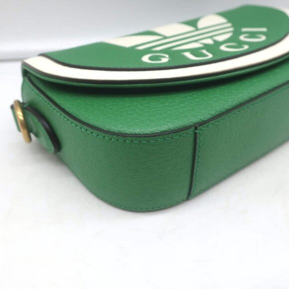 Gucci x Adidas Web Strap Mini Crossbody Flap Bag Green Leather NEW - Picture 8 of 13
